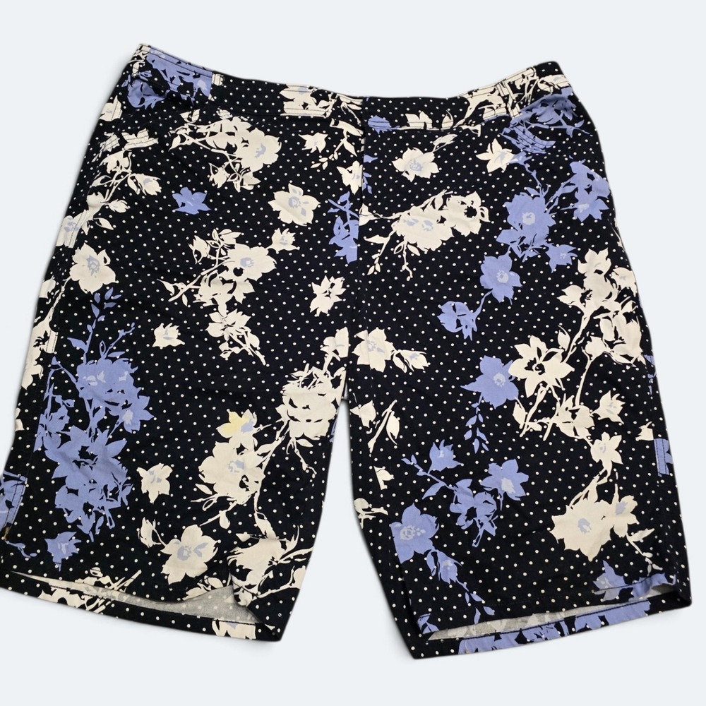 Lane Bryant Navy Blue Floral Polka Dot Shorts Womens Size 20 Stretch Cotton